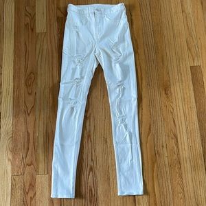 High Waisted White Distressed Jeans